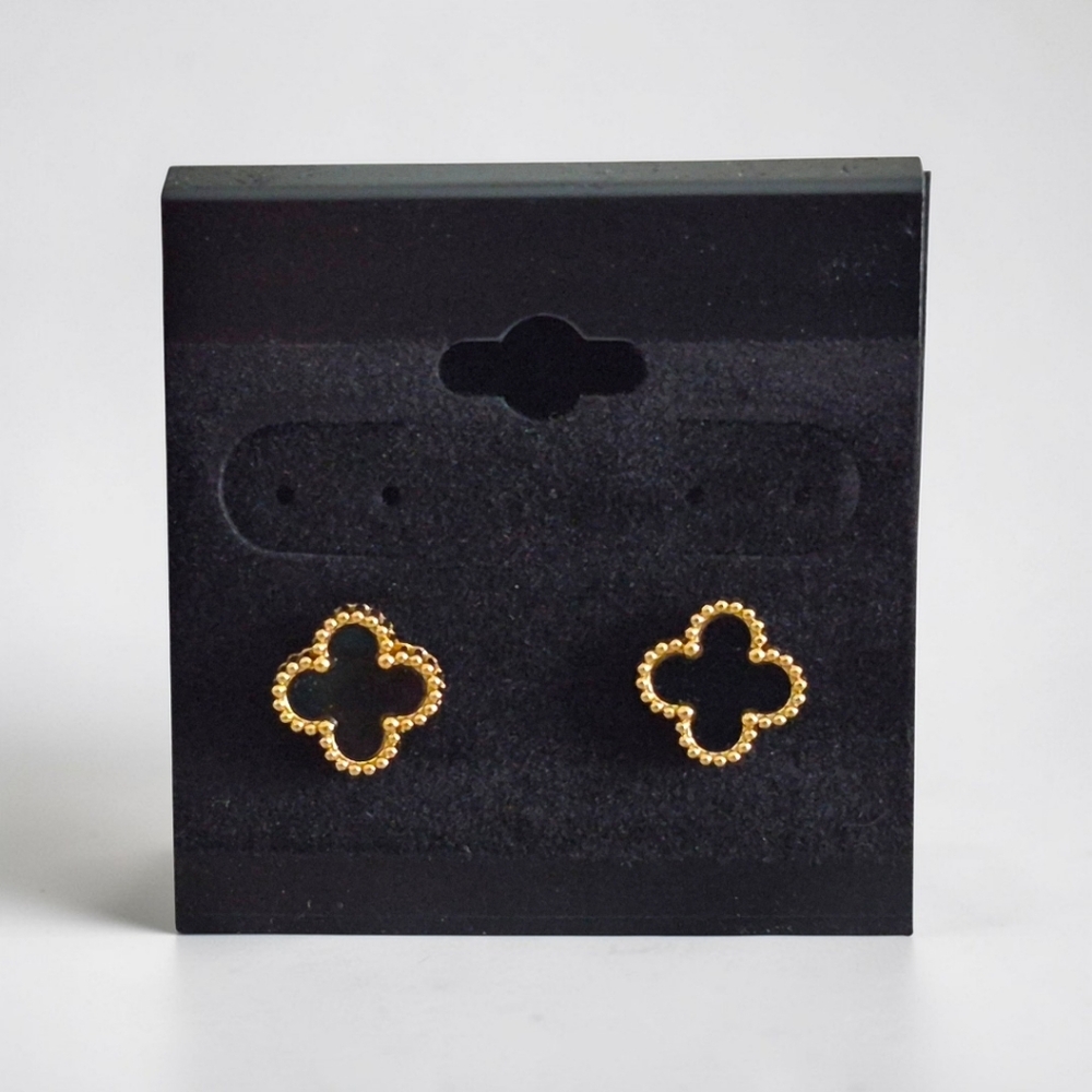 Stunning Black and Gold Stainless Steel Clover Earrings